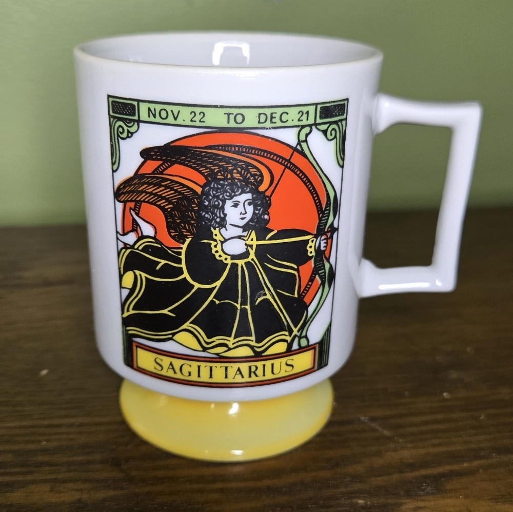 Sagittarius Zodiac Mug with Square Handle And Yellow Base